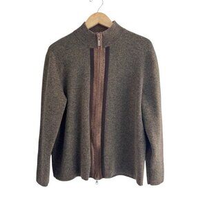 Vintage Alfani Men’s Sz L Brown Merino Wool Blend Zip Up Cardigan Sweater